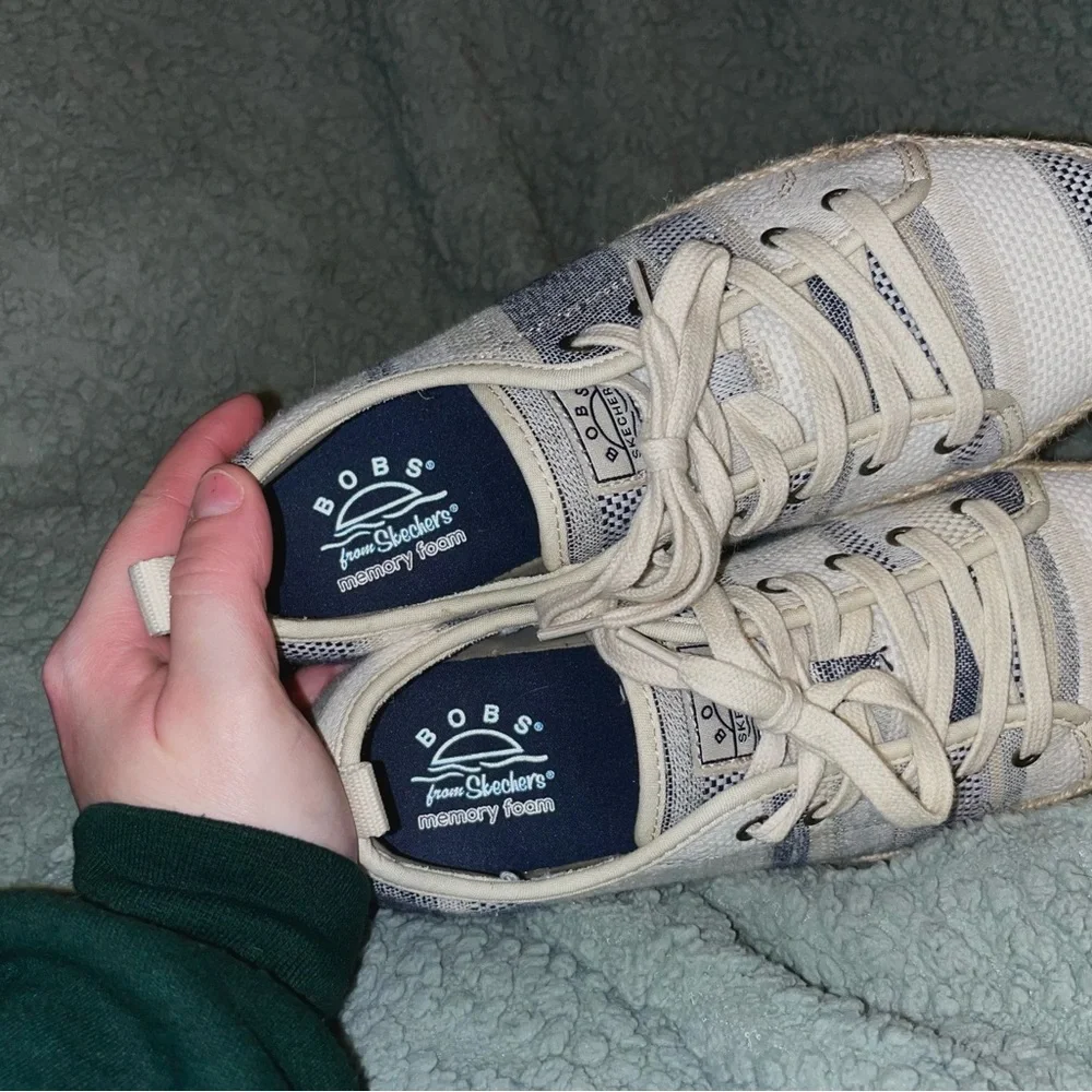 Skechers BOBS Sesame Espadrille Sneaker - platform striped canvas shoes - Picture 6 of 9